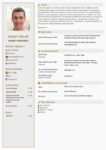 Maden Mühendisi Cv Örnekleri cv indir